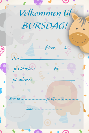 Klassisk gratis bursdagsinvitasjon for barn