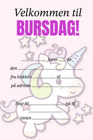 Gratis enhjørning bursdagsinvitasjon for barn