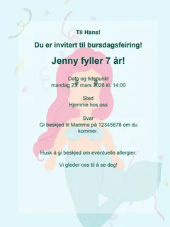 Eksempel på bursdagsinvitasjon med undervannstema for barn
