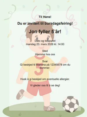 Eksempel på fotball bursdagsinvitasjon for barn
